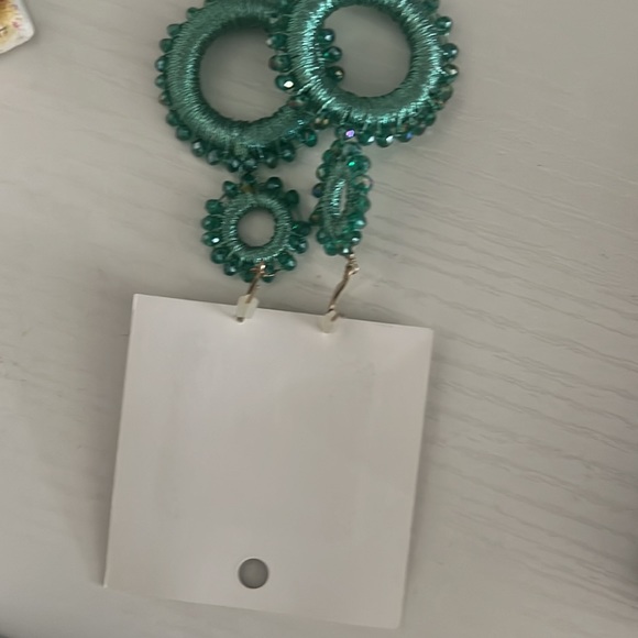NWT Anthropologie teal double circle threaded beaded drop earrings - Picture 5 of 5